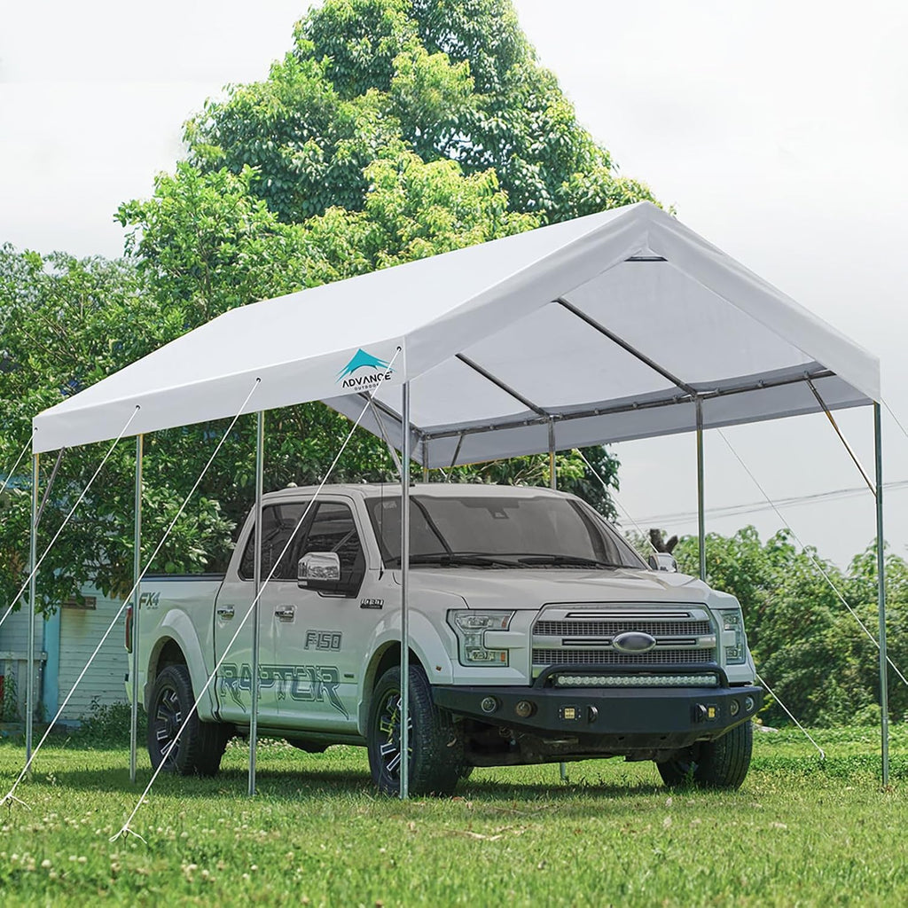 ADVANCE OUTDOOR 12x20 ft Canopy Garage Heavy Duty Carport Car Boat Shelter Party Tent, Adjustable Peak Height from 9.5ft to 11ft, White