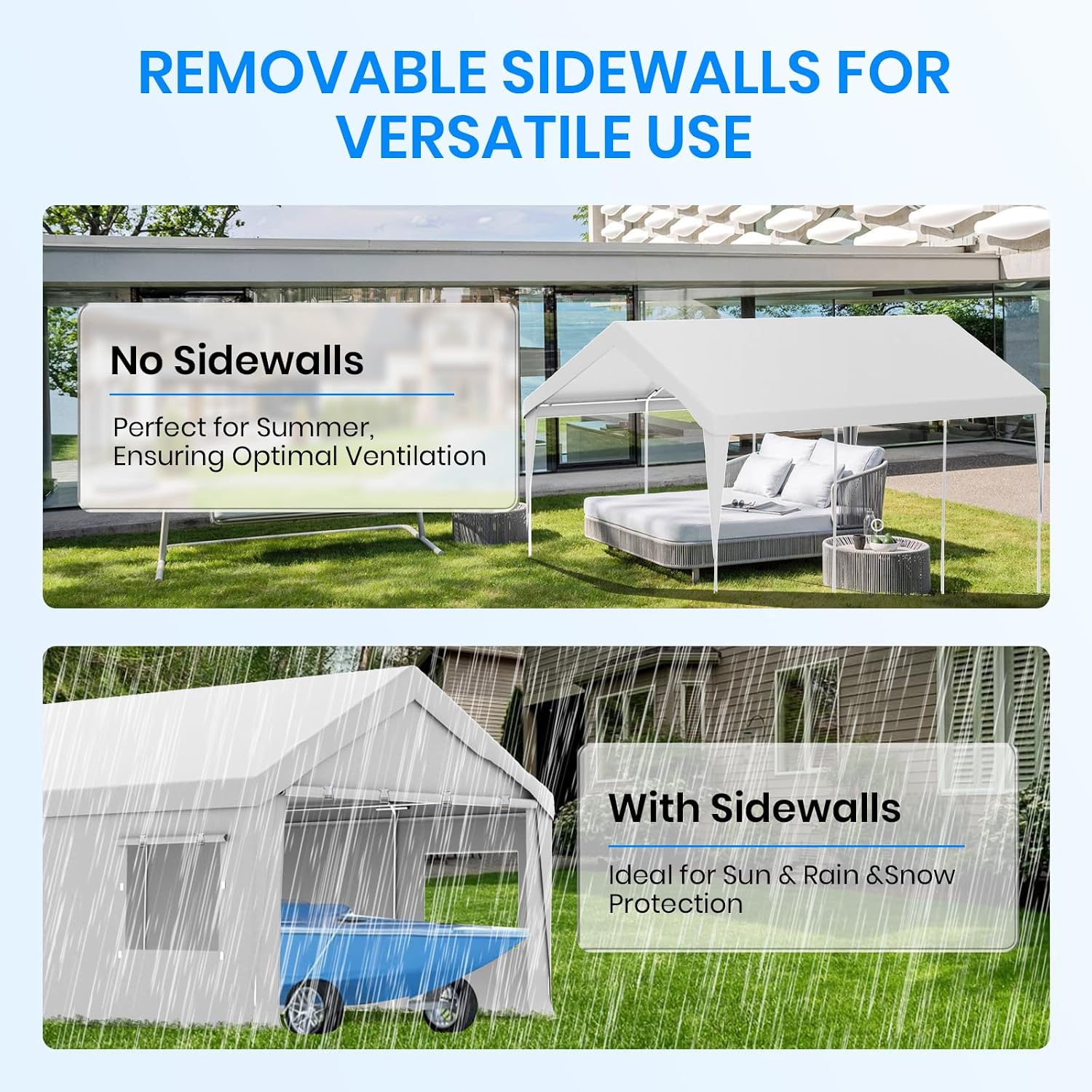 Carport 12x20 Heavy Duty Portable Garage,Carport Canopy with Roll-Up Windows & Doors,Portable Garage and Shelter with Removable Sidewalls,Car Tent Garage with All-Season Tarp for Boat Tractor Truck