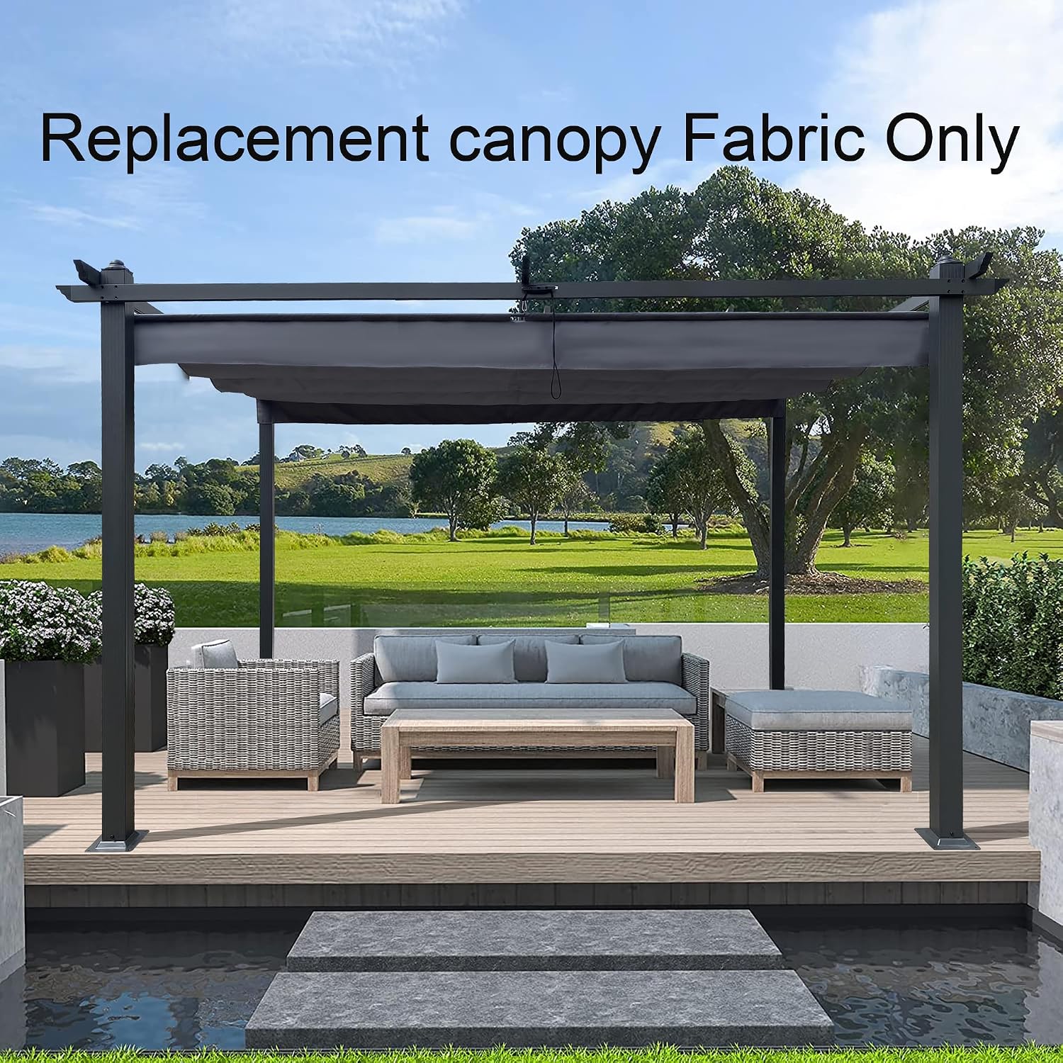 Retractable Pergola Canopy Waterproof, Pergola Replacement Canopy for 10x13 FT Pergola, Durable and Sun-Protection Pergola Shade Cover for Shade and Rain (Gray)