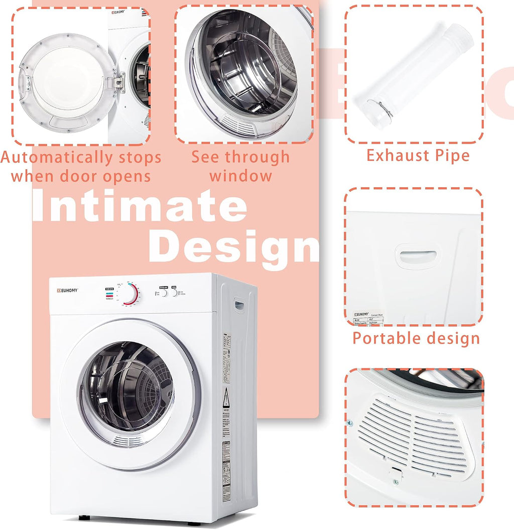 Euhomy CD-7 Cubic Feet, 1.7 Cu.Ft, Compact Laundry Dryer, White