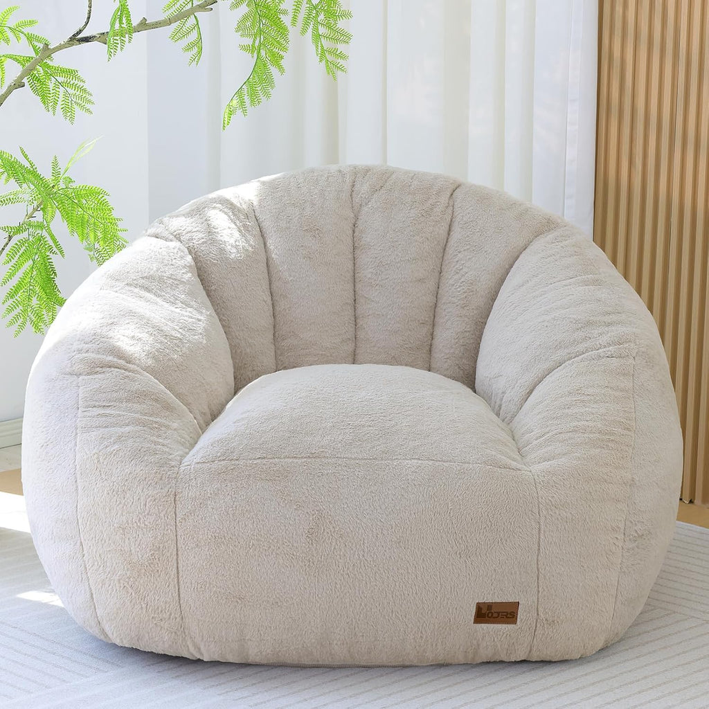 Giant Bean Bag Chair for Adults, Teens and Kids, Cozy Fluffy Corduroy Beanbag Chair with Filler, Large Floor Lounge Sofa for Living Room, Bedroom, Dorm, Gaming and Reading(L-Champagne)