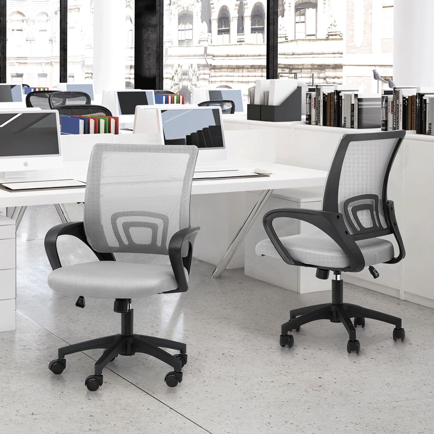 MoNiBloom Mesh Office Chair, Ergonomic Computer Chair for Adults, Rolling Swivel Mid-Back Desk Chair with Lumbar Support, Comfy Armrest for Home Office, Gaming, Light Gray 20 Pack