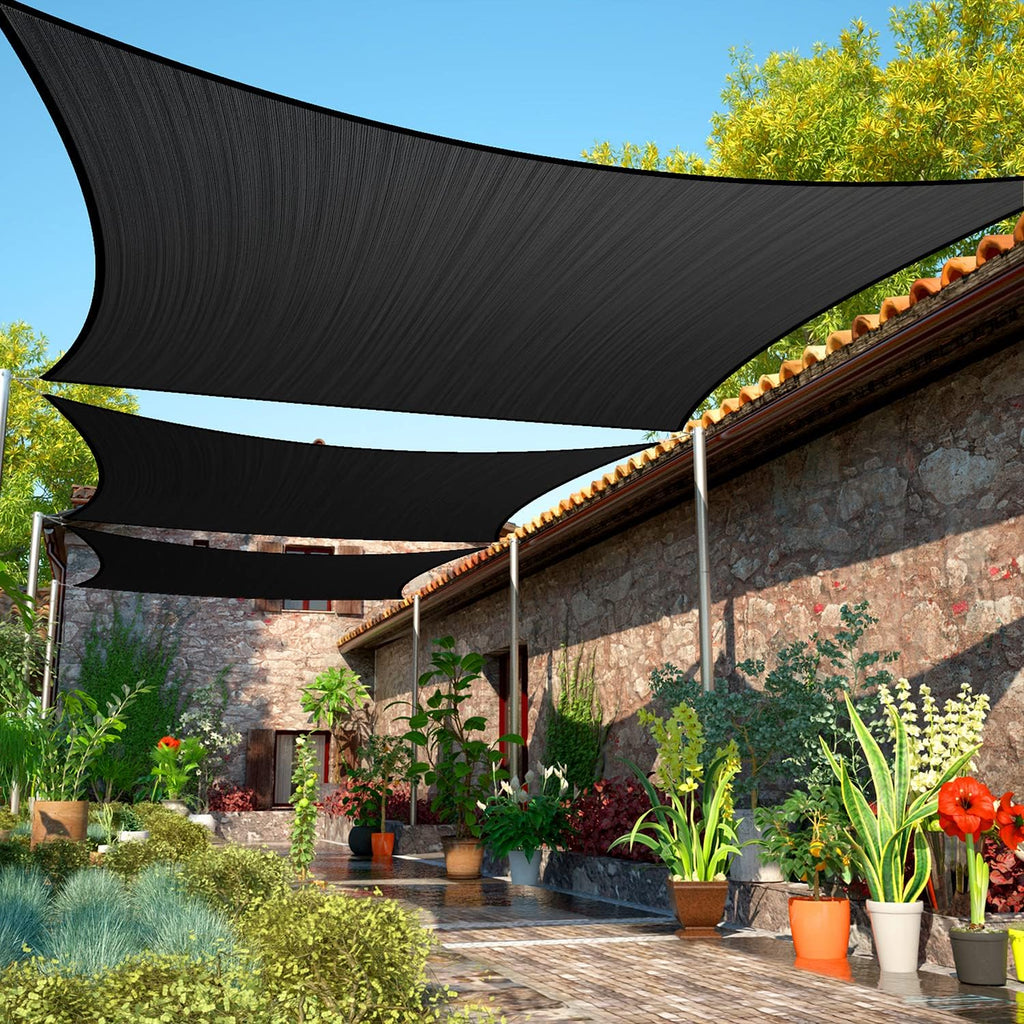 ShadeMart 12' x 14' Black Sun Shade Sail UPF50 Rectangle smTAPR1418 Canopy Fabric Cloth Screen, Water Permeable & UV Resistant, Heavy Duty, Carport Patio Outdoor - We Customize Size
