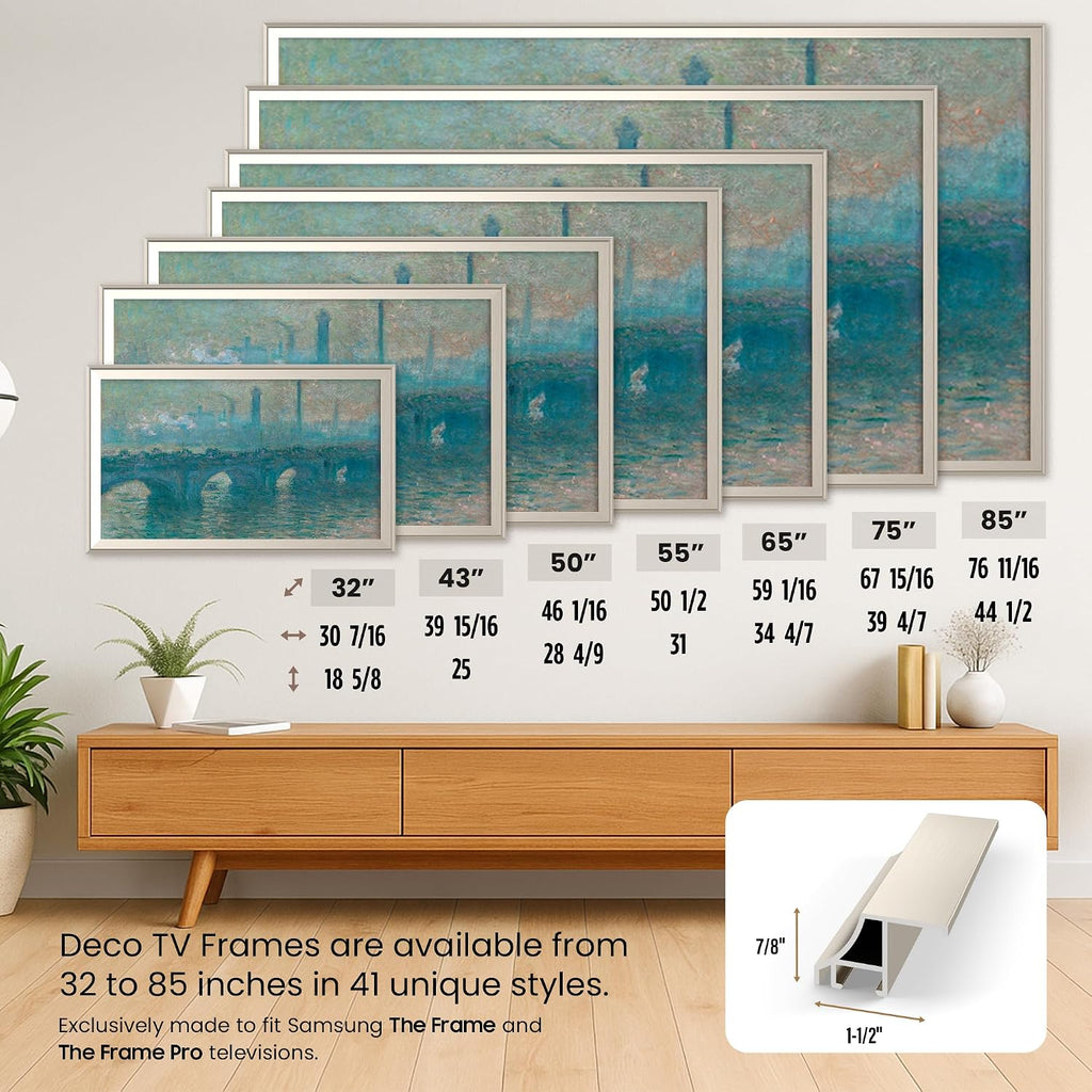 German Silver Scoop 55' Alloy Deco TV Frame - Compatible ONLY with Samsung The Frame TVs (Fits 2021-2026, LS03A, LS03B, LS03C, LS03D, LS03FA)