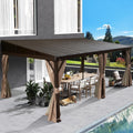 Domi 12x20FT Lean to Gazebo, Outdoor Hardtop Wall Mounted Gazebo with Sloping Galvanized Steel Roof, Aluminum Frame Mounted Pavilion with Netting and Curtain Included for Deck, Porch, Backyard