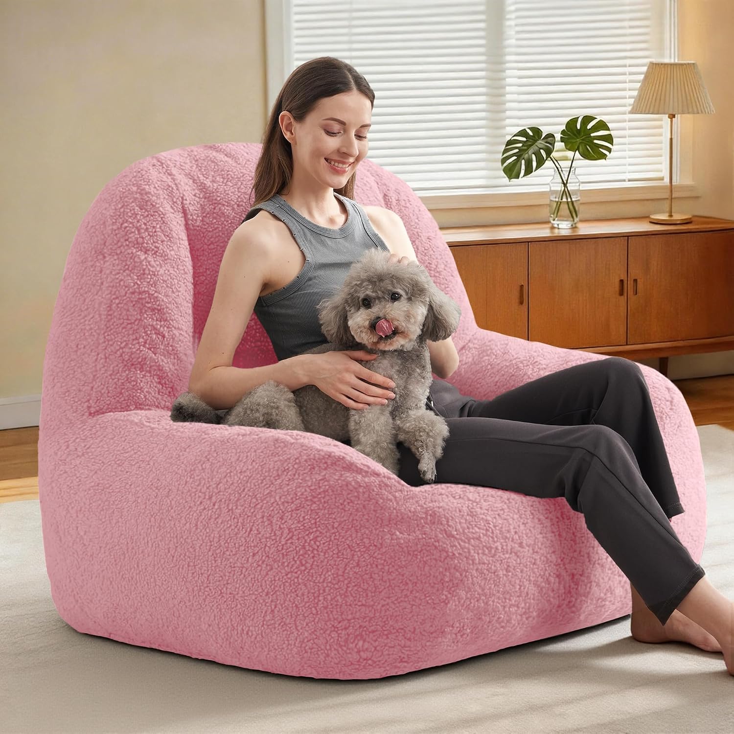 Homguava Bean Bag Chairs for Adults,Giant Beanbag Couch Adult Bean Bag Chair with Filler Included,Modern Lazy Sofa Comfy Chair for Living Room(Soft Pink)