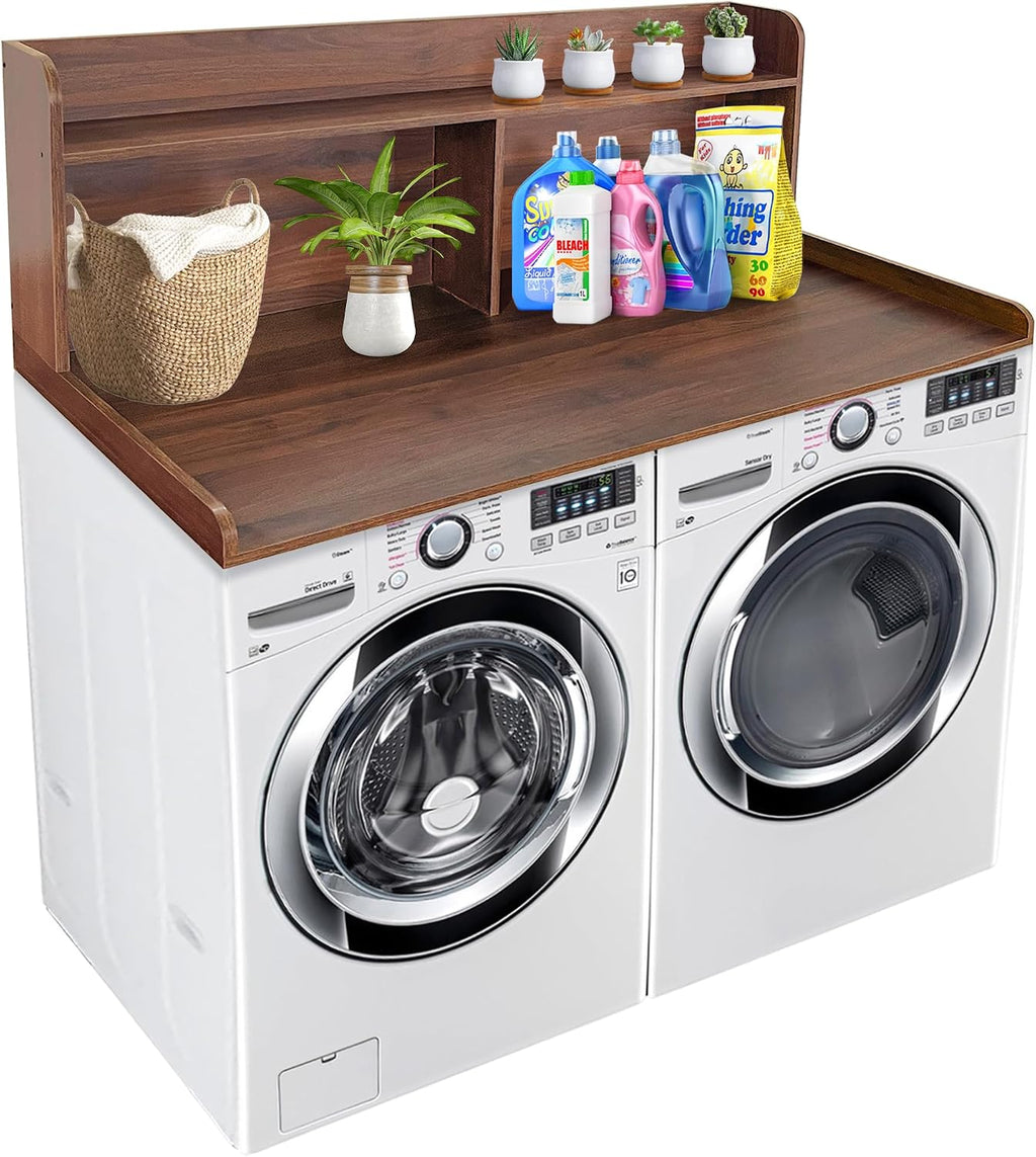 Royxen Laundry Countertop with 20' Shelf Universal Fit, Washer and Dryer Countertop with Storage Space, Laundry Room Storage (Walnut)