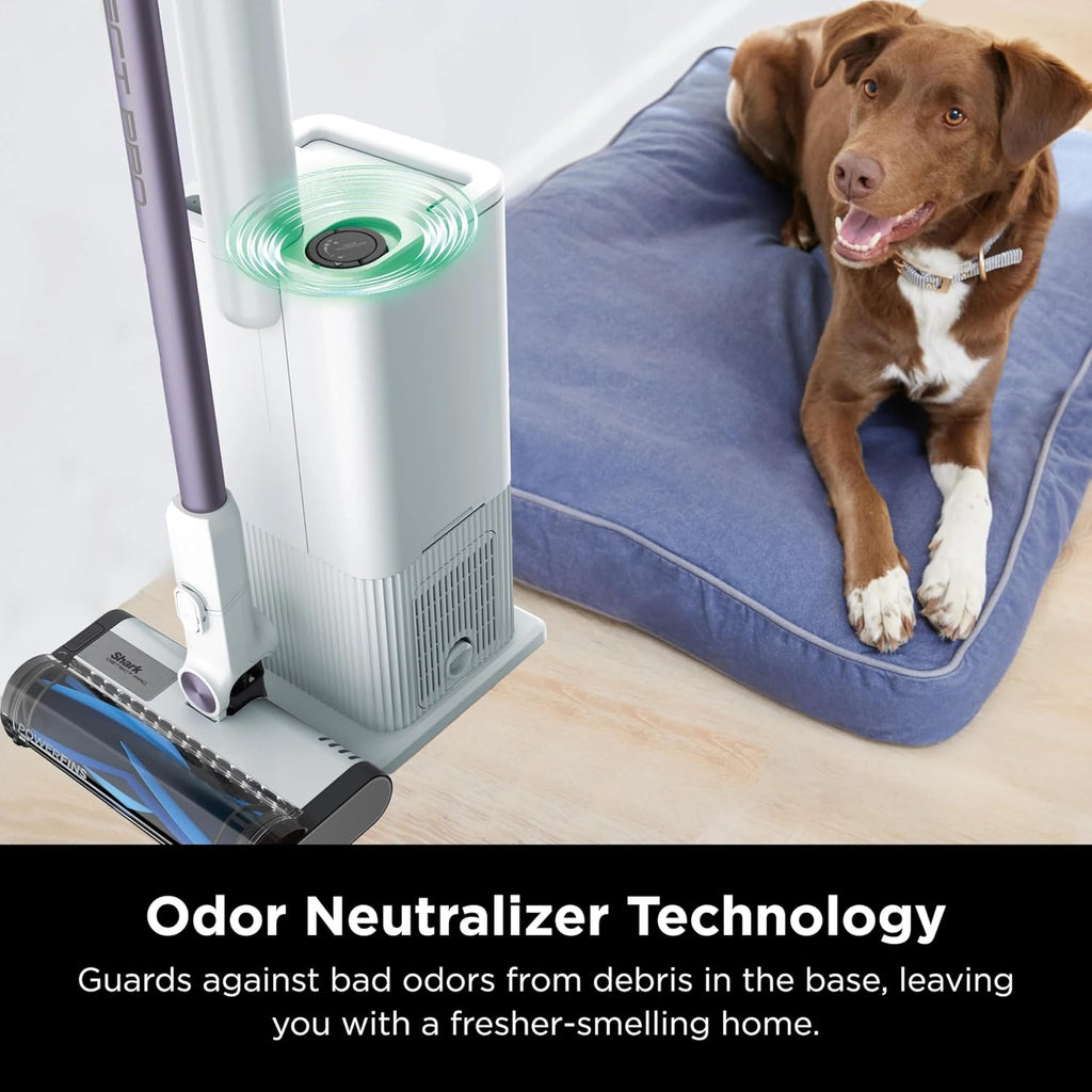 SHARK IW3525Q Detect Pro Auto-Empty System - Lightweight Cordless Stick Vacuum for Pet Hair with HEPA Filter, Odor Neutralizer, Portable Handheld, Charging Dock, Tools (Renewed) (White + Purple)
