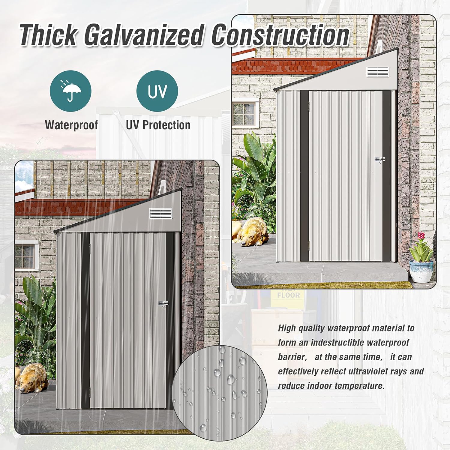 8 X 4 Ft Outdoor Storage Shed, Metal Garden Tool Shed with Lockable Door, Outdoor Door Storage Cabinet for Patio, Garage, Poolside, Bikes, and Garden (White)