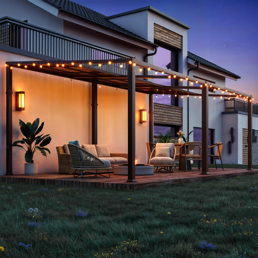 Gazebo 12x20 with Adjustable Polycarbonate Roofs, All Aluminum Frame Permanent Pergola for Patio, Outdoor Freestanding Shelter, Dark Brown