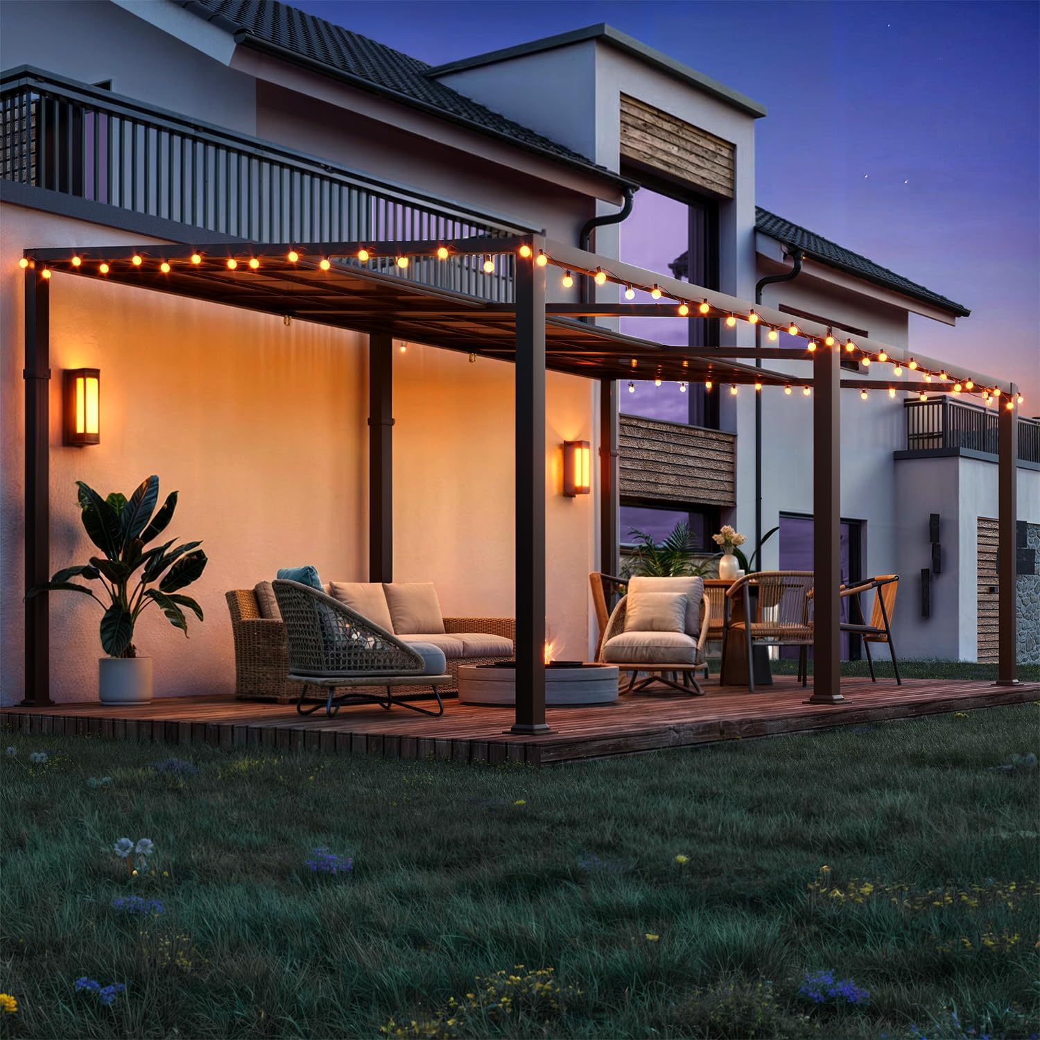 Gazebo 12x20 with Adjustable Polycarbonate Roofs, All Aluminum Frame Permanent Pergola for Patio, Outdoor Freestanding Shelter, Dark Brown