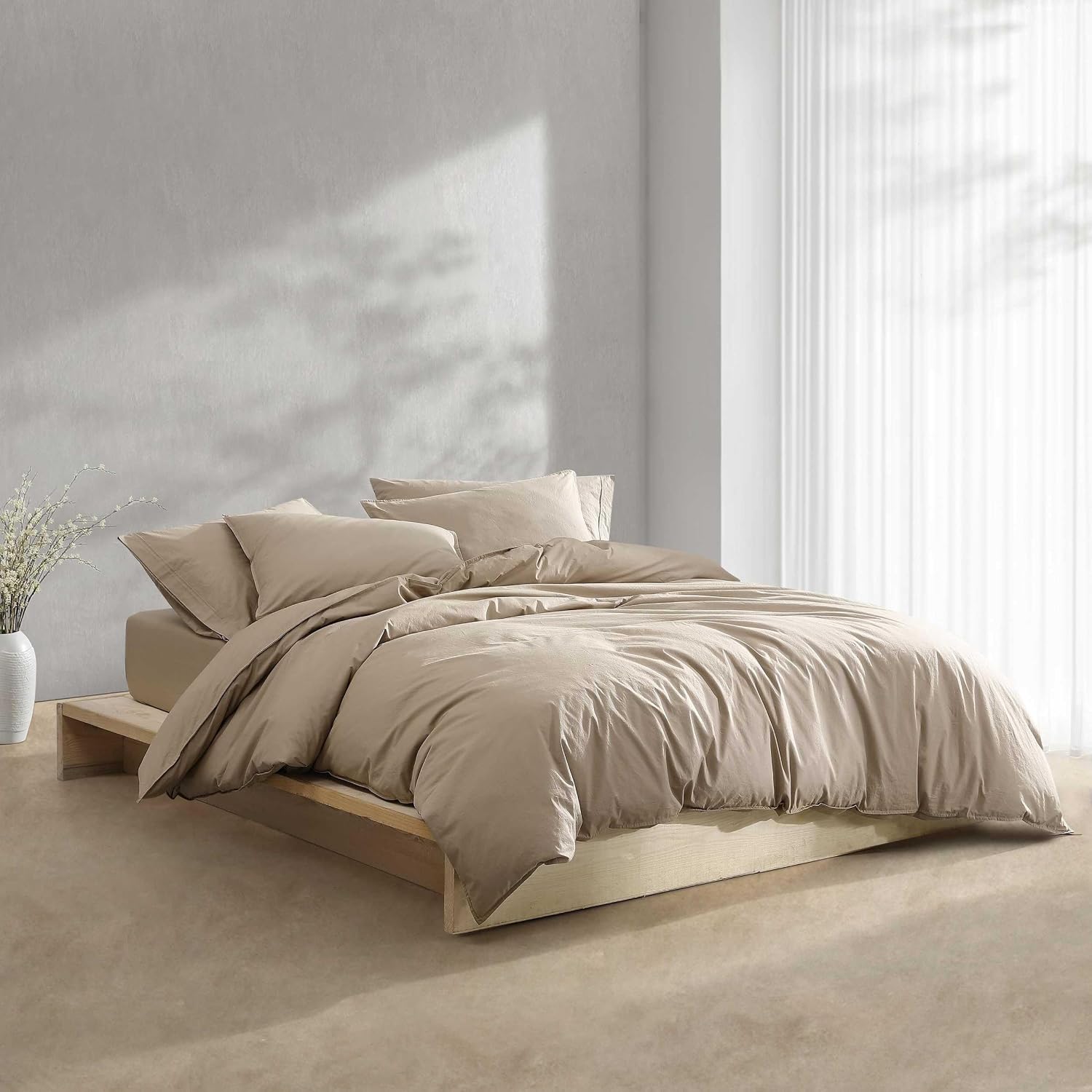 Calvin Klein - King Comforter Set, Modern Cotton Washed Percale Bedding with Matching Shams, Oeko-Tex Certified (Washed Percale Camel Brown, King)