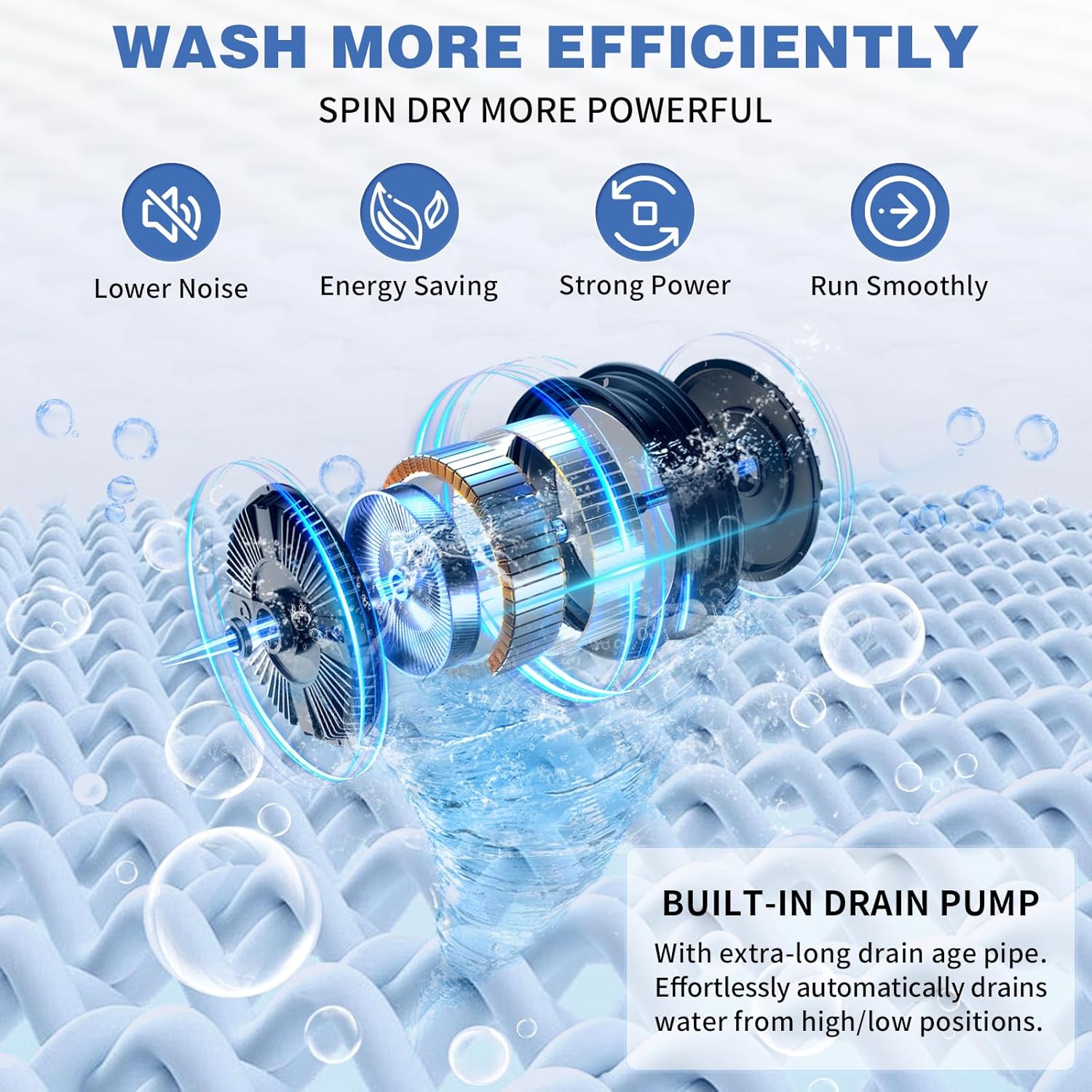 Winado Full Automatic Washing Machine, 17.8Lbs Top Load Portable Washer with Drain Pump, 8 Wash Programs 5 Water 2 in 1 Washer and Dryer for Apartments, RV, Camping
