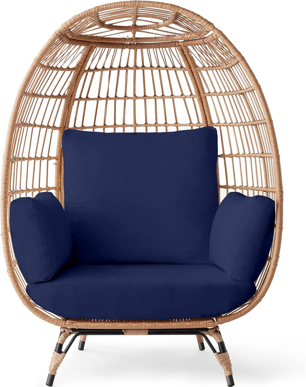 Best Choice Products Wicker Egg Chair, Oversized Indoor Outdoor Lounger for Patio, Backyard, Living Room w/ 4 Cushions, Steel Frame, 440lb Capacity - Navy