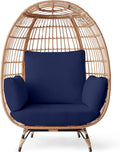 Best Choice Products Wicker Egg Chair, Oversized Indoor Outdoor Lounger for Patio, Backyard, Living Room w/ 4 Cushions, Steel Frame, 440lb Capacity - Navy