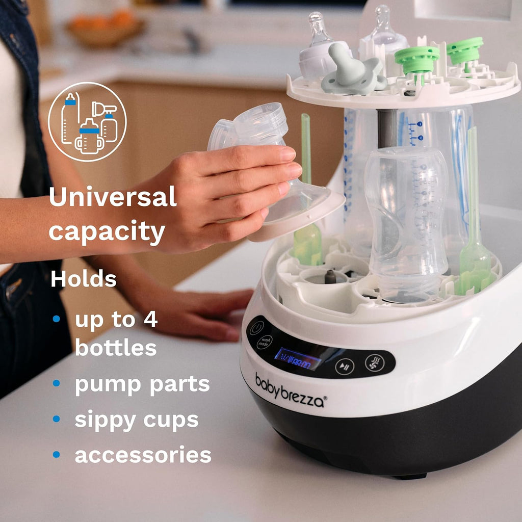 Baby Brezza Baby Bottle Washer Pro - Clinically Proven Better Cleaning - Washer, Sterilizer + Dryer In One Appliance for Essentials like Bottles + Pump Parts – Machine Replaces Brushes + Racks