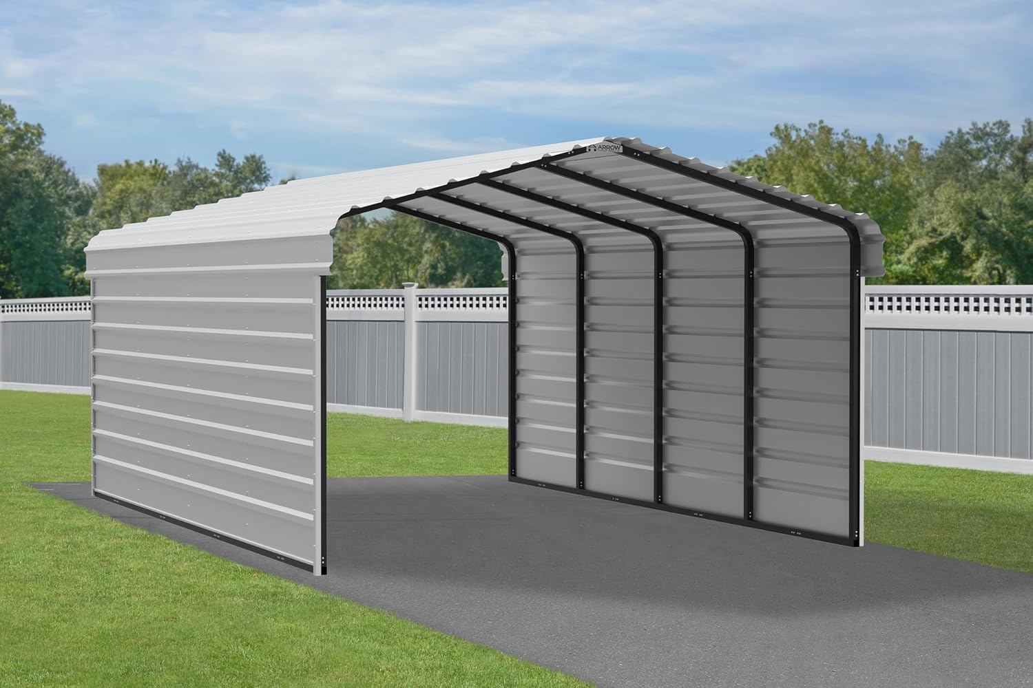 Arrow Carports Galvanized Steel Carport, with 2-Sided Enclosure, Compact Car Metal Carport Kit, 12' x 20' x 7', Eggshell
