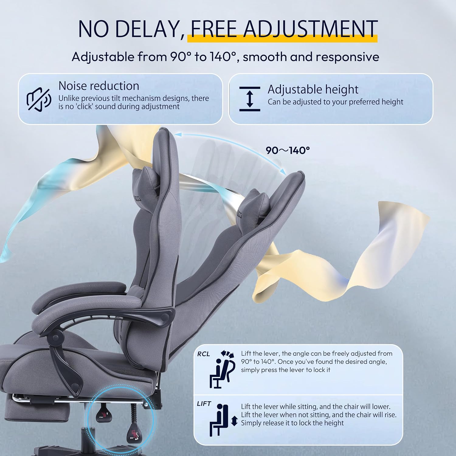 Dowinx 5TE8 Gaming Chair Fabric with Pocket Spring Cushion, Massage Game Chair Cloth with Headrest, Ergonomic Computer Chair with Footrest 290LBS