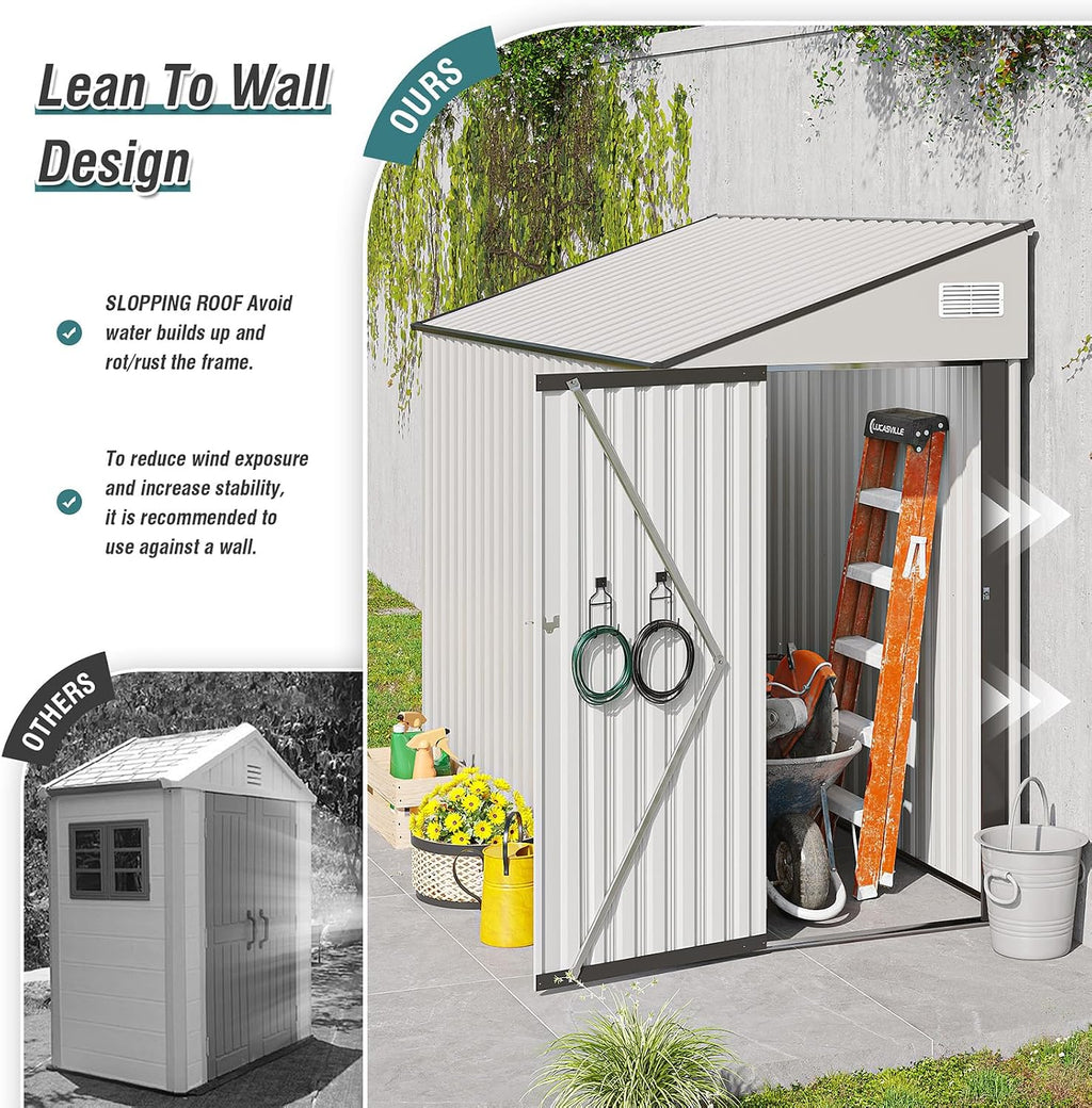 8 X 4 Ft Outdoor Storage Shed, Metal Garden Tool Shed with Lockable Door, Outdoor Door Storage Cabinet for Patio, Garage, Poolside, Bikes, and Garden (White)