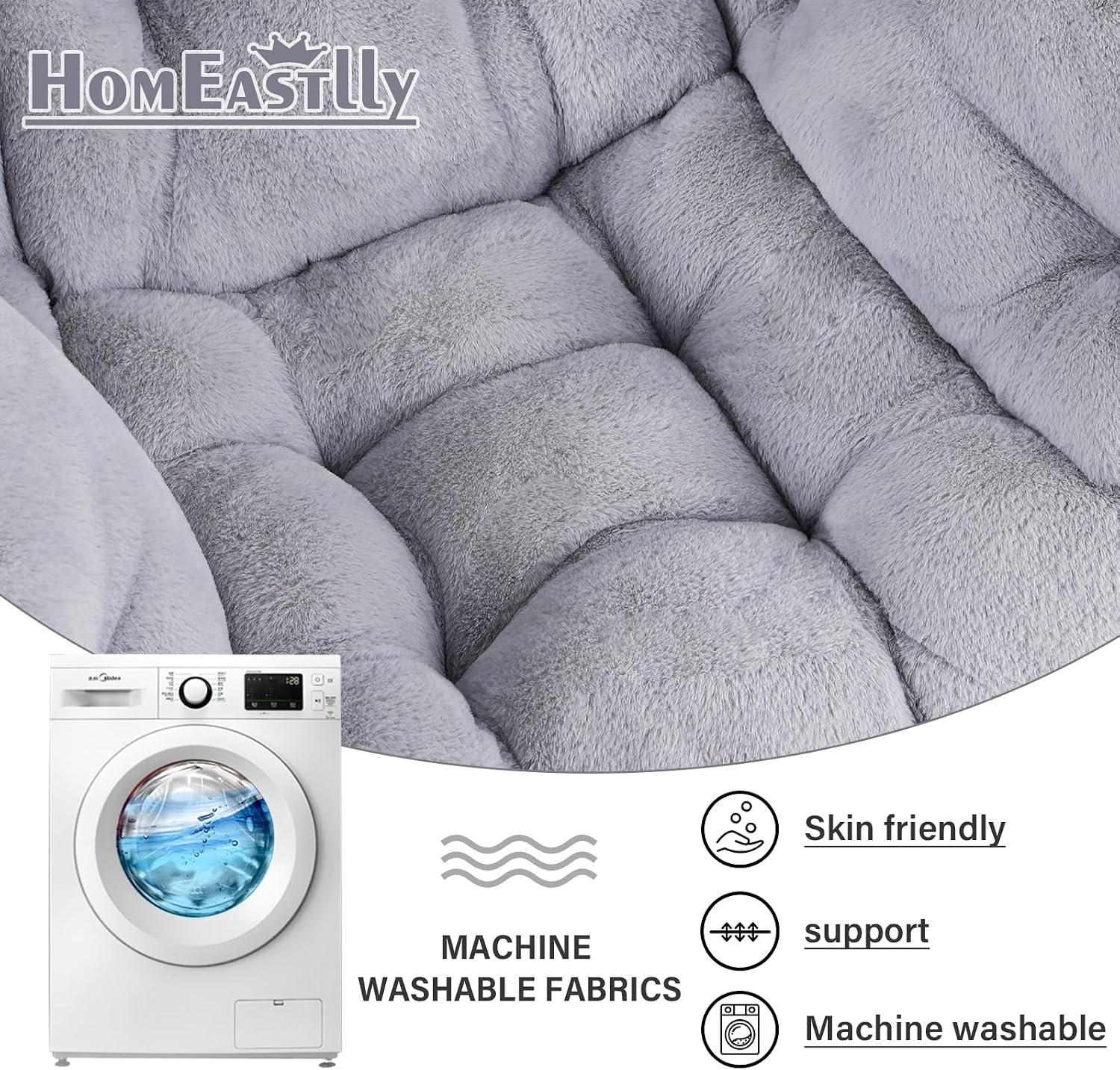 Lazy Chair with Ottoman, Large White Gray Lounge Accent Chair with Ottoman and FA Throw Pillow, Comfy Plush Reading Chair for Living Room Bedroom Dorm Room Office Apartment Relaxing Use