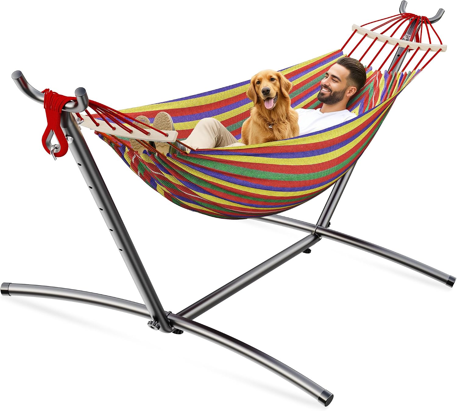 ANAGOO Double Hammock, Heavy Duty Portable, 500 lb Weight Capacity, Perfect for Both Indoors and Outdoors, 2 Person Hammock with Carrying Bag, Wide Red