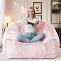 Bean Bag Chairs for Adults, Giant Beanbag Sofa Comfy Reading Chair, Oversized Bean Bag Chairs for Living Room Bedroom, Soft Faux Fur Fabric, 3.2FT, Pink, Plush