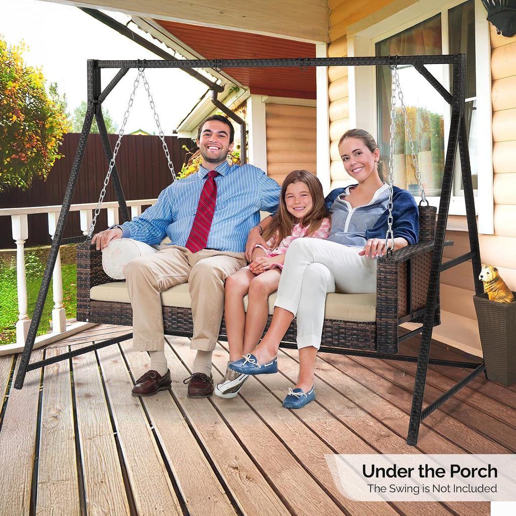 VINGLI Upgraded 7 FT Rattan Porch Swing Frame, Heavy Duty 1200 LBS Weight Capacity Swing Stand for Outdoors, Black