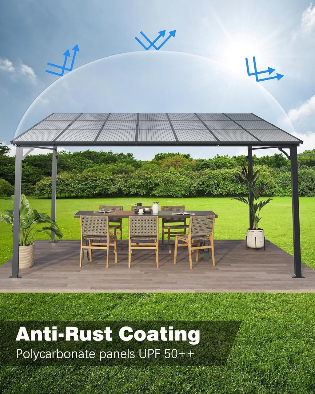 12x20 FT Gazebo for Patio, Wall Mounted Lean to Hardtop Gazebo Pergola with 6Mm Sloped Roof Heavy Duty Awnings for Porch, Decks, Backyard to Shade & Rain