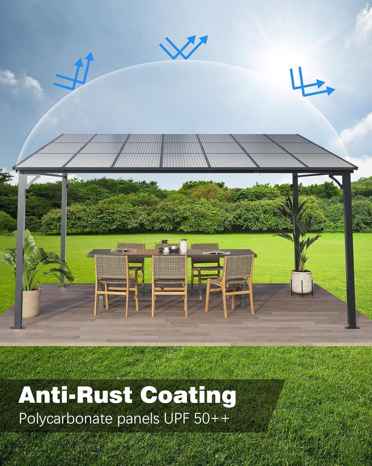 12x20 FT Gazebo for Patio, Wall Mounted Lean to Hardtop Gazebo Pergola with 6Mm Sloped Roof Heavy Duty Awnings for Porch, Decks, Backyard to Shade & Rain