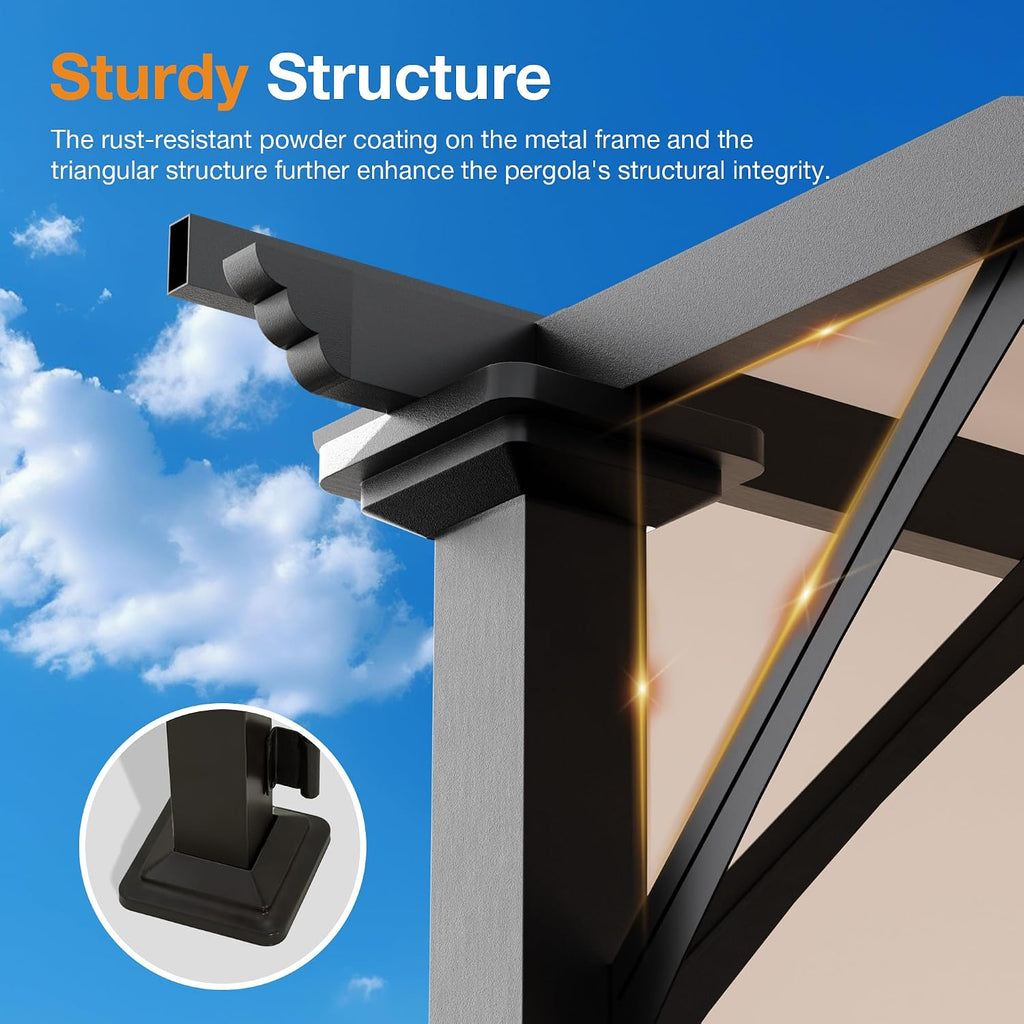 Joyside 10x10 Outdoor Pergola with Retractable Shade Canopy, Heavy-Duty Patio Metal Pergola with 4 Roller Shade Roof for Deck, Garden Use