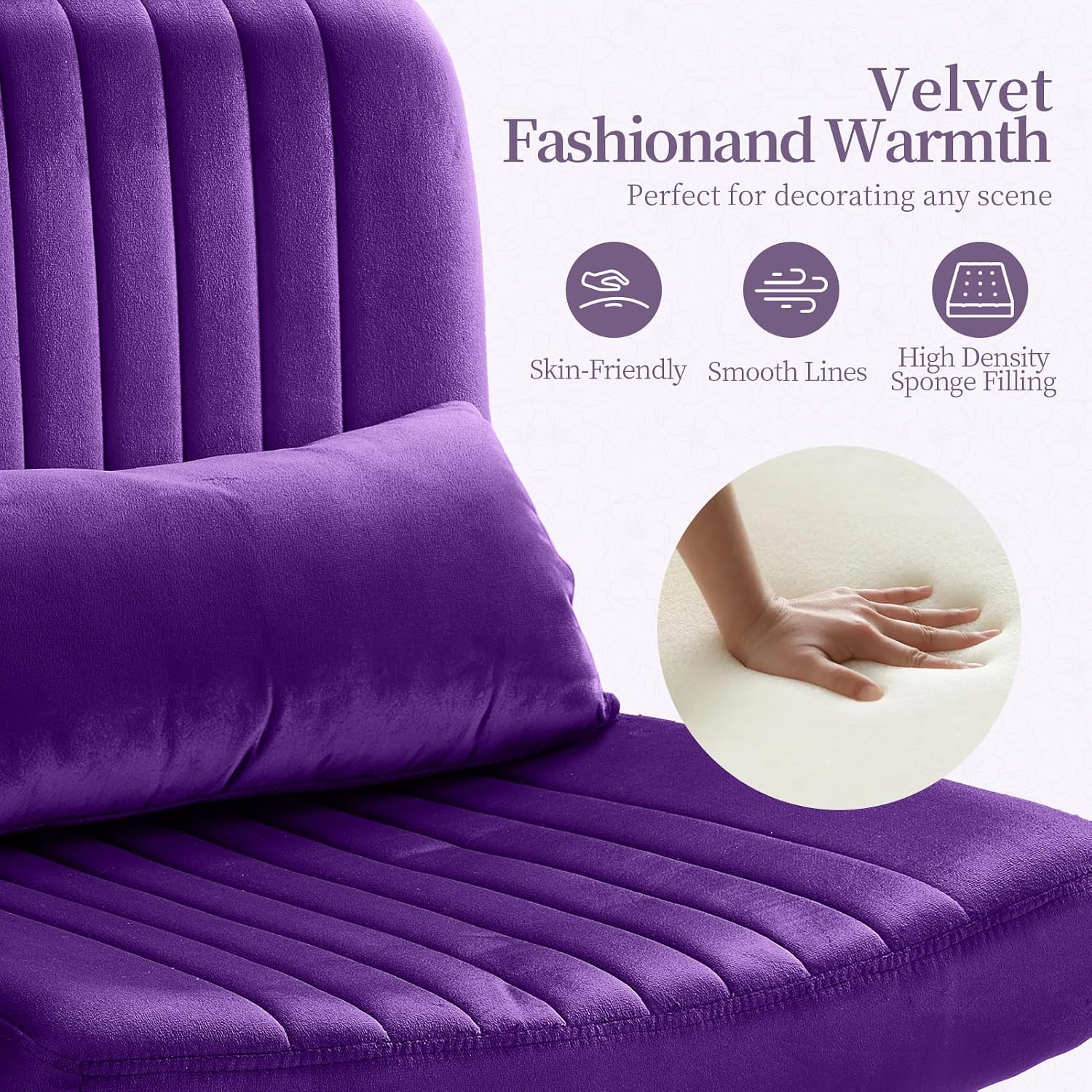 Criss Cross Chair with Wheels, Velvet Cross Legged Office Chair, Comfy Desk Chair for Home Office, Ergonomic Computer Chair, Wide Seat Vanity Chair, Birthday Gift for Women, Velvet Plum Purple