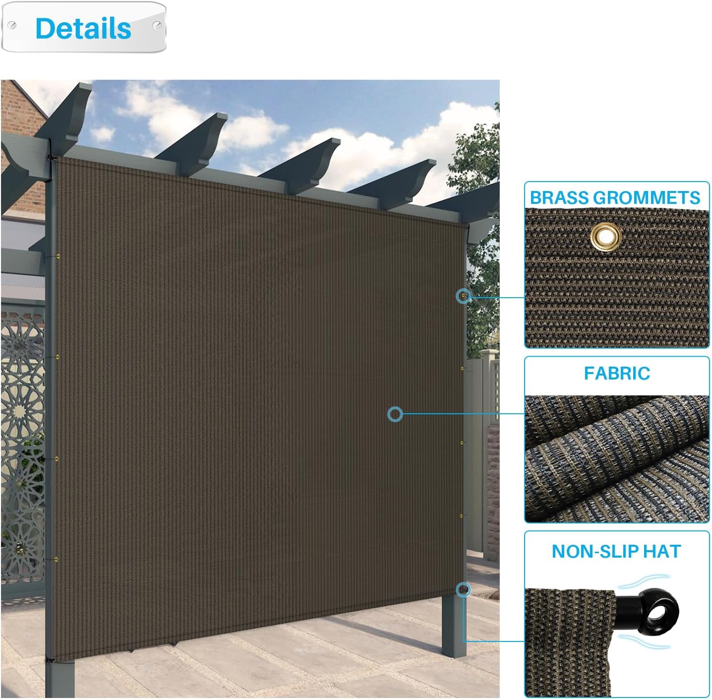 Patio Paradise 9' x 20' Pergola Canopy Replacement Cover Shade Cloth with Grommets Weighted Rods Outdoor Sun Shade Screen UV Block for Gazebo Backyard Deck Porch Balcony, Brown