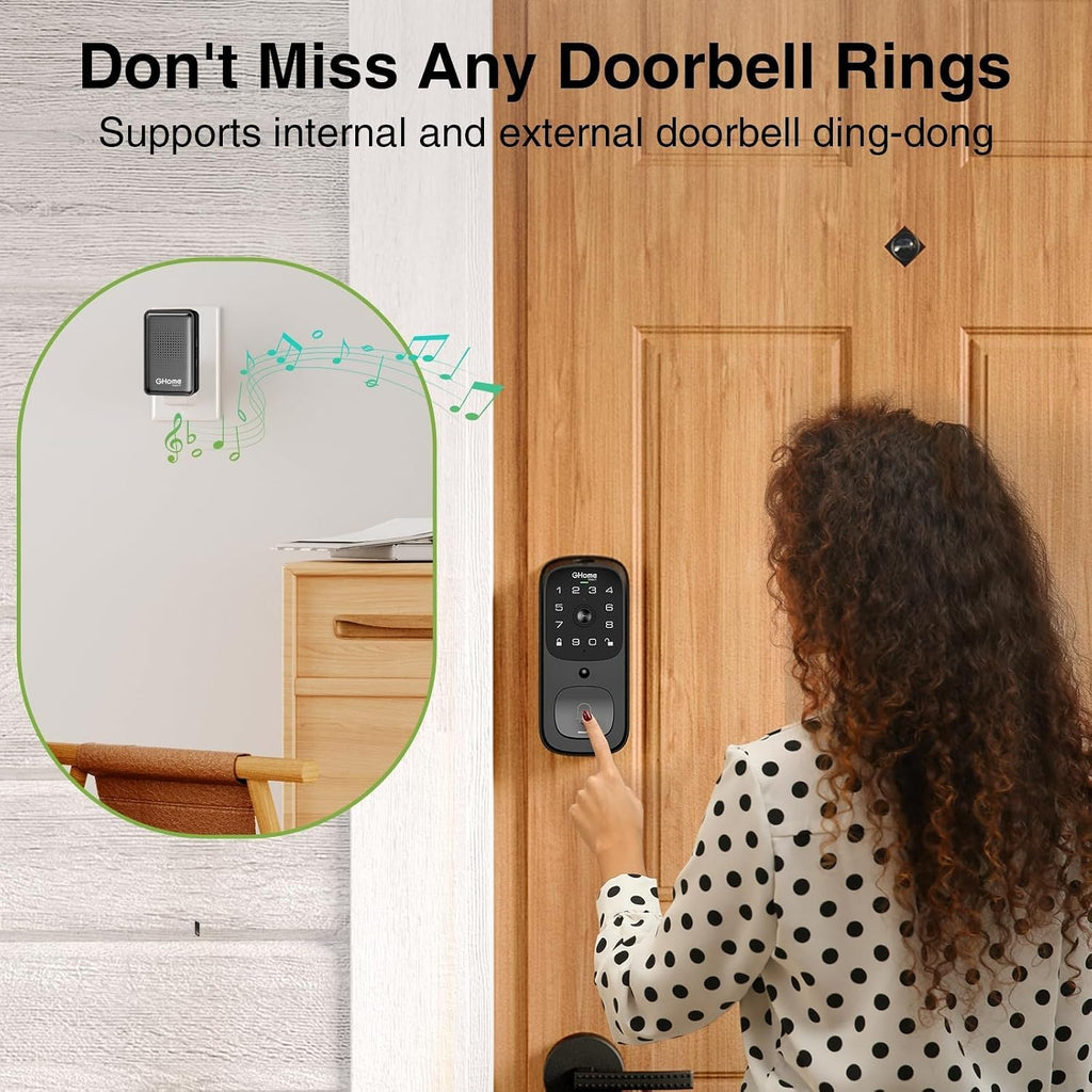 GHome Smart 3 in 1 Door Lock with Fingerprint,WiFi,Keyless Entry Smart Deadbolt, 2K HD Camera, 2.4GHz, App Remote Control, Smart Door Knob with Doorbell