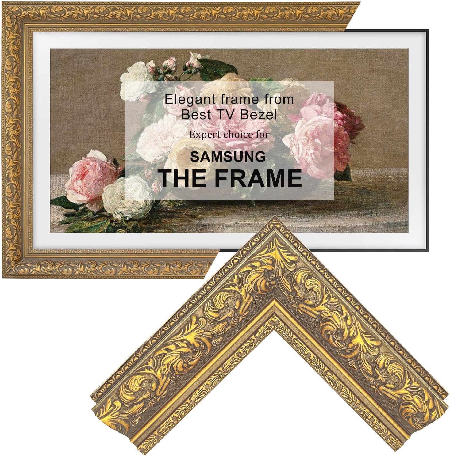Classic Vintage Light Gold 43' TV Frame - Compatible ONLY with Samsung The Frame TV (Fits 2021-2026 Models, Model Codes: 43LS03A/B/C/D/FA/HE)