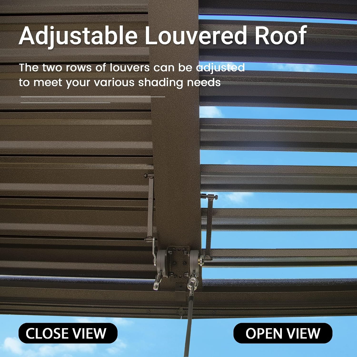 Domi Outdoor Pergola 12' x 20' Aluminum Louvered Pergola with Adjustable Roof and Mosquito Netting for Patio, Backyard, Deck, Garden, Brown