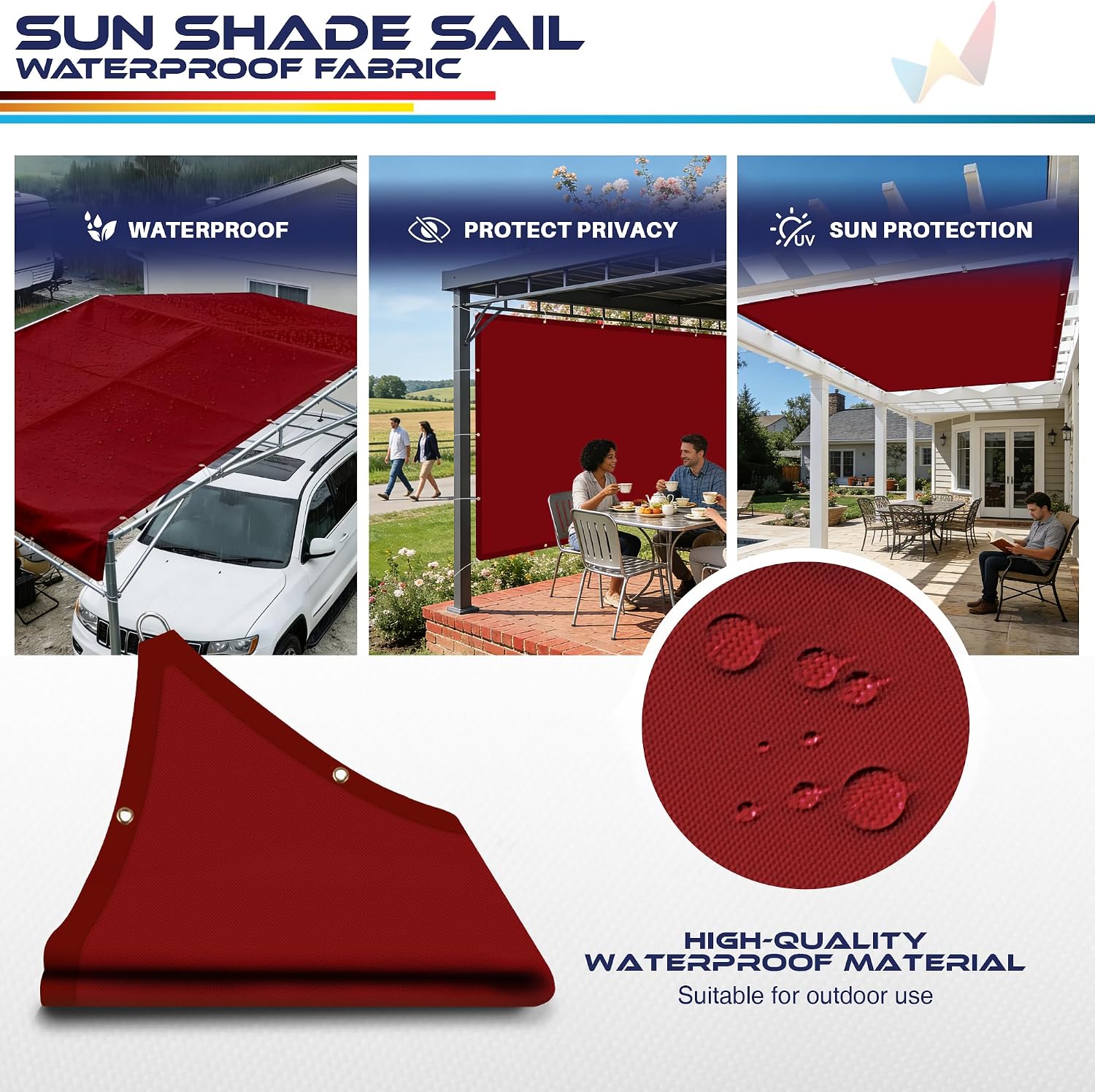 Windscreen4less 10' x 18' Waterproof Sun Shade Sail Straight Edge Outdoor Canopy Cover UV Block for Lawn Patio Backyard Garden Deck Pergola (Red)