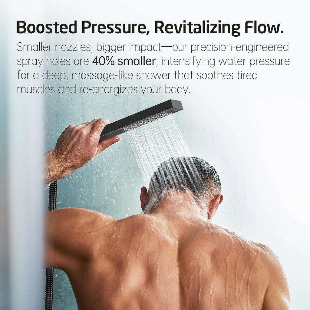 KES Shower System with Tub Spout, Matte Black Shower Faucet Set Complete 10 Inch Rain Shower Head with Handheld Spray and Waterfall Bathtub, cUPC Pressure Balance Shower Valve Trim Kit, XB6305F18-BK