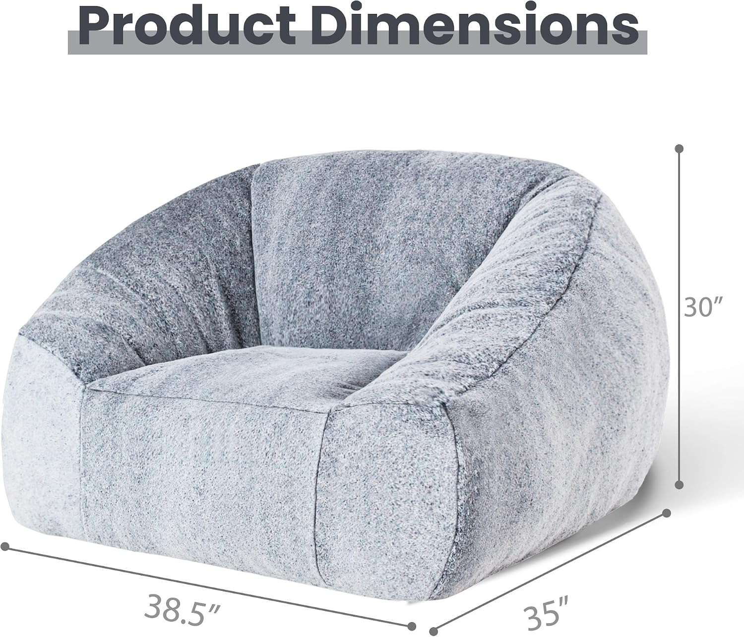 Bean Bag Chairs for Adults, Giant Beanbag Sofa Comfy Reading Chair, Oversized Bean Bag Chairs for Living Room Bedroom, Soft Faux Fur Fabric, 3.2FT, Dark Grey, Plush