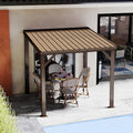 Domi 8' x 8' Lean to Gazebo, Wall Mounted Gazebos Pergola with Built in Drainage System, Galvanized Steel Roof, Hardtop Patio Shelter for Deck, Porch, Backyard and More,Brown