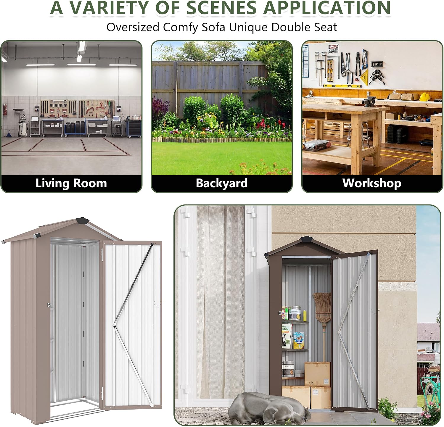 Metal Garden Storage Shed with Lockable Door, Garden Tool Shed with Adjustable Shelves (Brown)