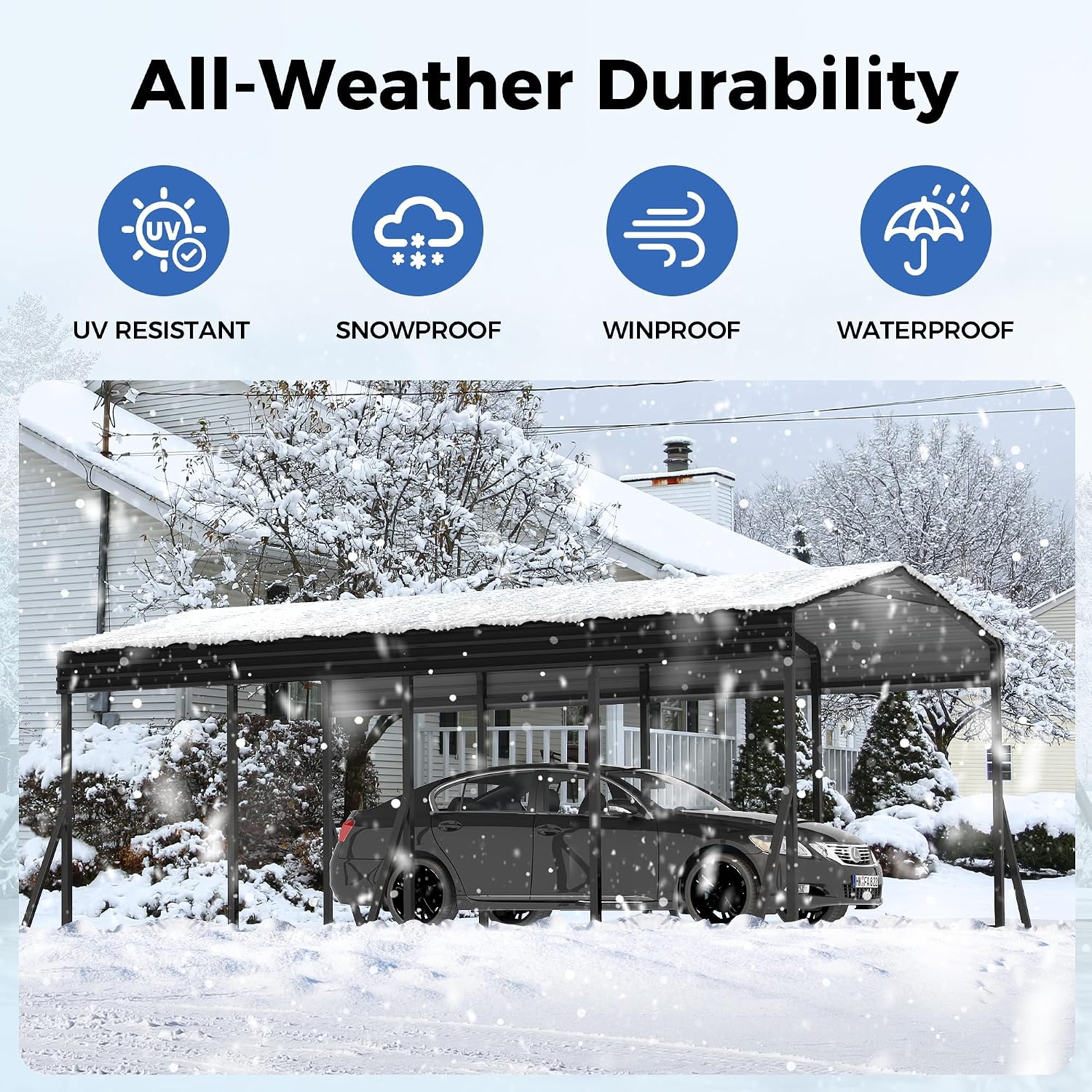 AirWire Carport Canopy 12'X20' Heavy Duty Car Port Galvanized Steel Roof, Reinforced Stable Triangle Frame for Snowy Windy Metal Carports Enhanced Base Car Tent for Car,RV,Pickup,Boat,Truck,Tractor