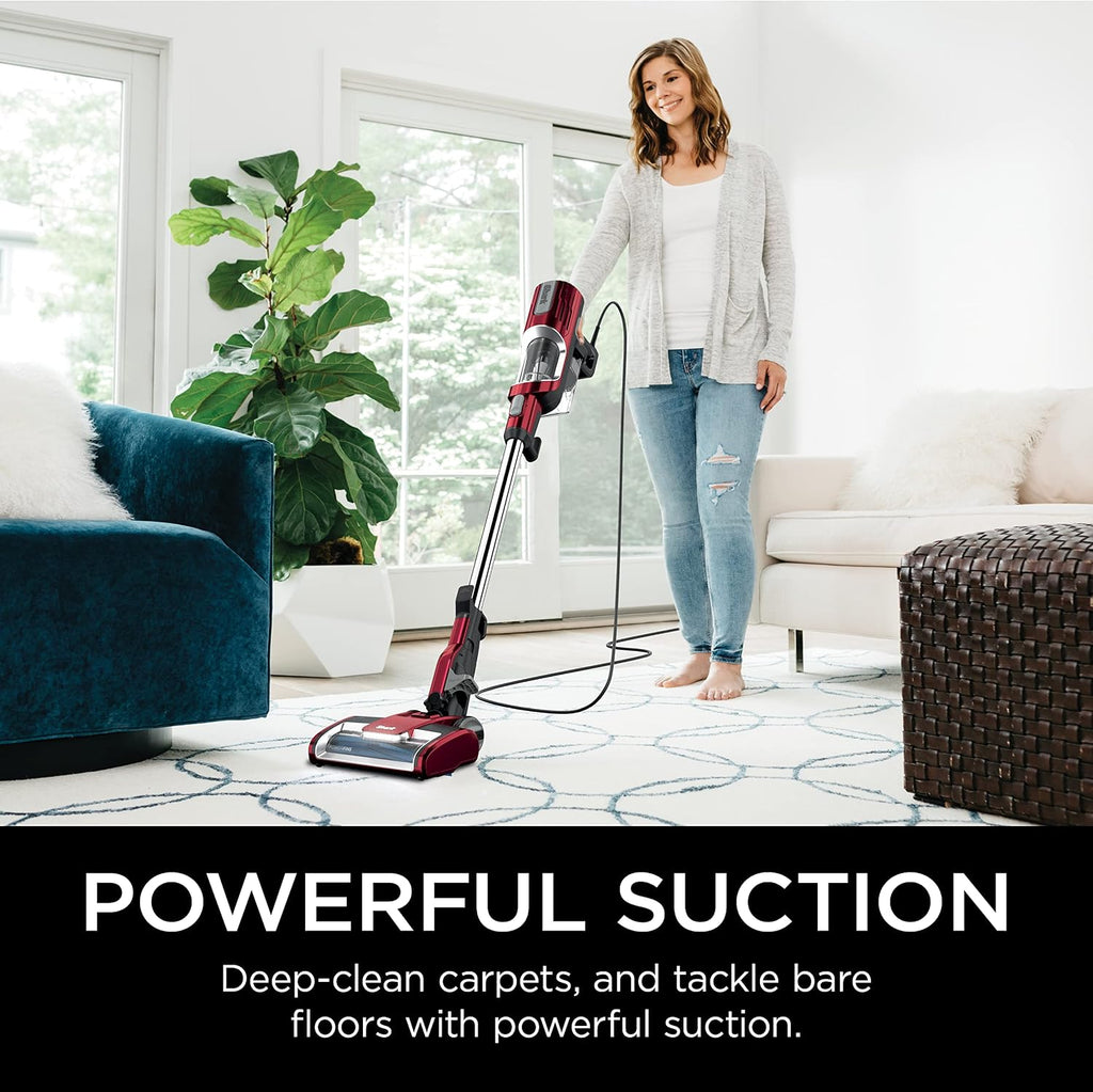 Shark HZ602 Ultralight Pet Pro Corded Stick Vacuum with PowerFins & Self-Cleaning Brushroll, Comet Red (Renewed)