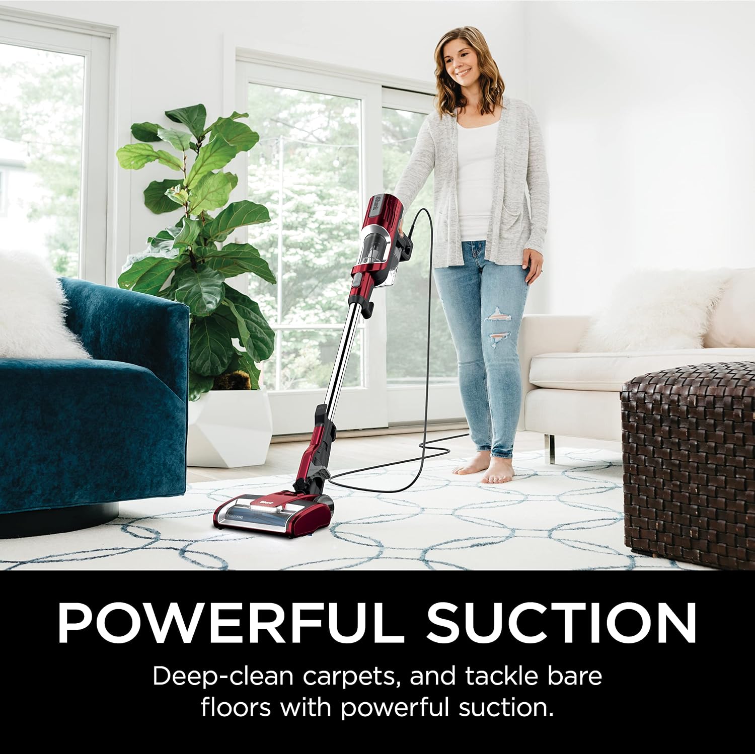 Shark HZ602 Ultralight Pet Pro Corded Stick Vacuum with PowerFins & Self-Cleaning Brushroll, Comet Red (Renewed)
