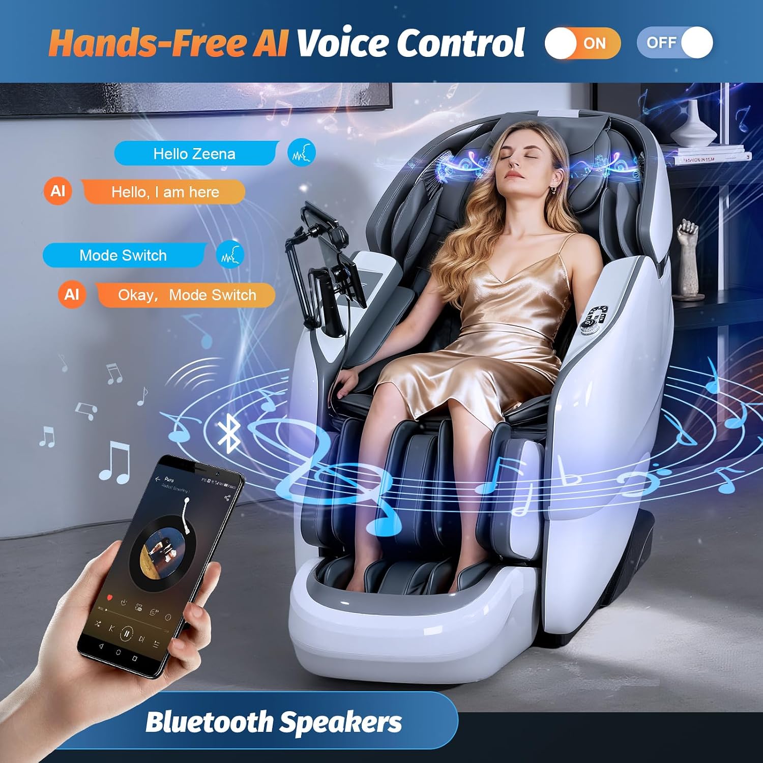 Massage Chair Full Body, 2026 Zero Gravity SL-Track Shiatsu Massage Chairs Recliner with AI Voice, LED Backlight Remote Control, Waist & Calf Heating Phone Controller and Holder G6 White Grey