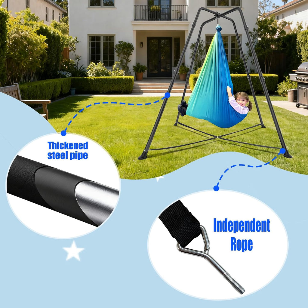Swing Stand Frame with Sensory Pod Swings and Chair,X-Shaped Swing Set，Heavy-Duty Metal Hammock Chair Stand，Kids & Adults, Indoor Outdoor 330LBS(Blue)