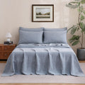 S VICTORY SYMBOL 100% Organic Linen Chambray Sheets Set Full Size,Washed French Flax Bed Sheets 4 Pieces(2 Pillowcases,1 Fitted Sheet,1 Flat Sheet) Blue Denim,Yarn Dyed Natural Linen Bedding