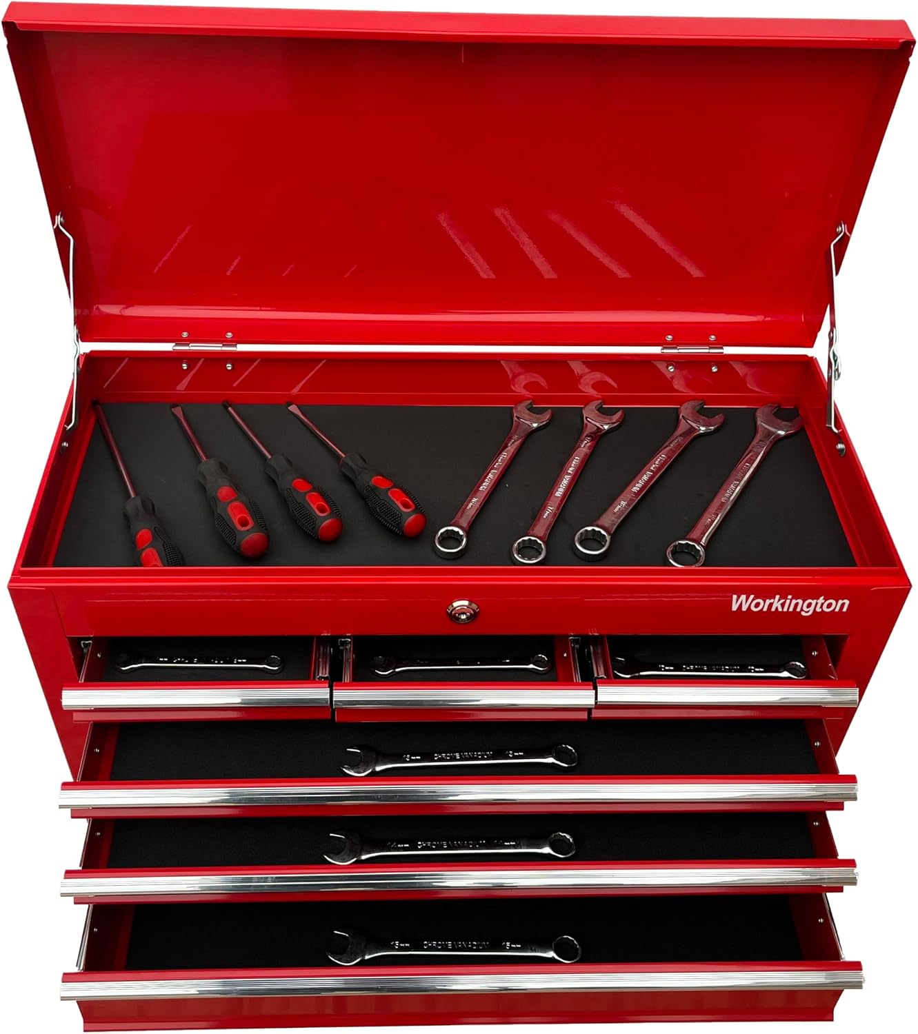 Workington Portable Metal Tool Chest with 6 Drawers, 24' 6-Drawer Tool Chest Cabinet with Ball Bearing Drawer Slides, Steel Tool Storage Box Organizer 4005 Red