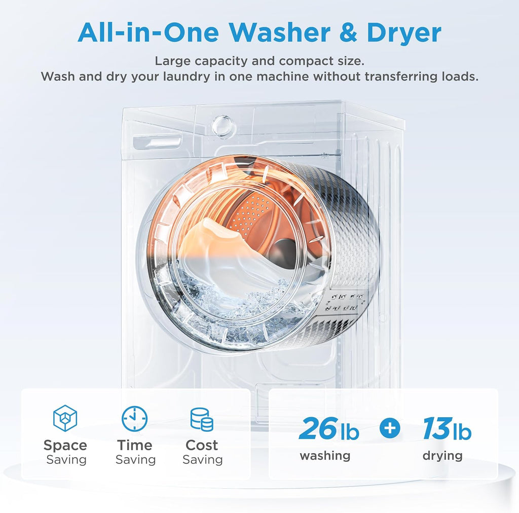 Midea 24 Inch All-in-One Front Load Washer Dryer Combo, 2.7 Cu.ft 26lbs Ventless Full-Automatic Washing Machine with Steam Care, Overnight Dry, 1400 RPM 16 Wash Cycles, White