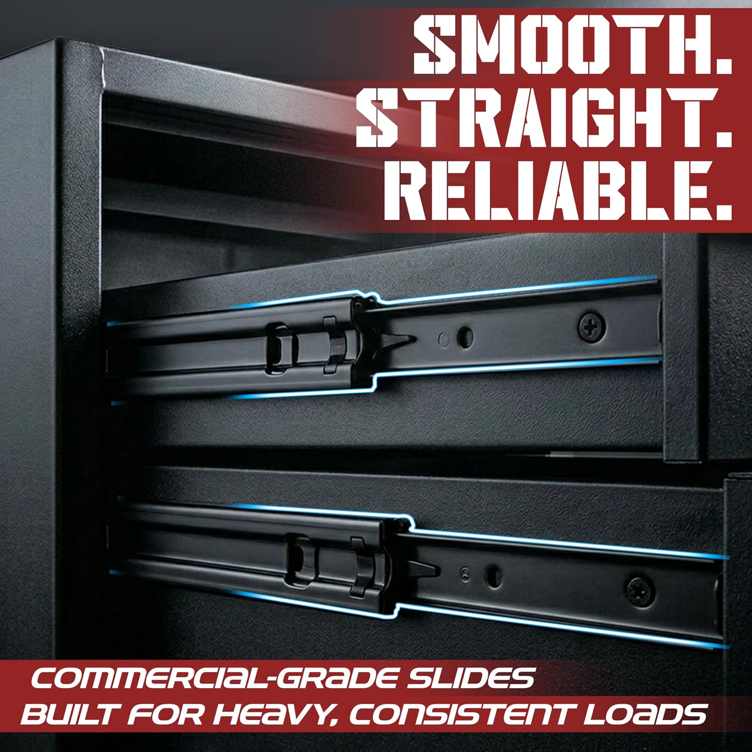 Truck Bed Tool Box with 5-Drawer Slides | Lockable Heavy-Duty Tool Chest Storage for Pickup, Jobsite & Side Trucks | 8-Inch Toolbox with Key (Black Steel)