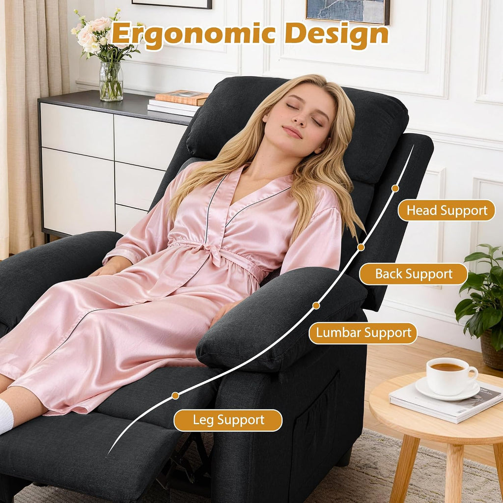 Korser Recliner Chair, Living Room Chairs for Adults, Padded Deep Seat Reading Chair with Side Pockets, Small Recliners for Small Spaces, Lounge Chair for Living Room, Bedroom, and RV (Linen)